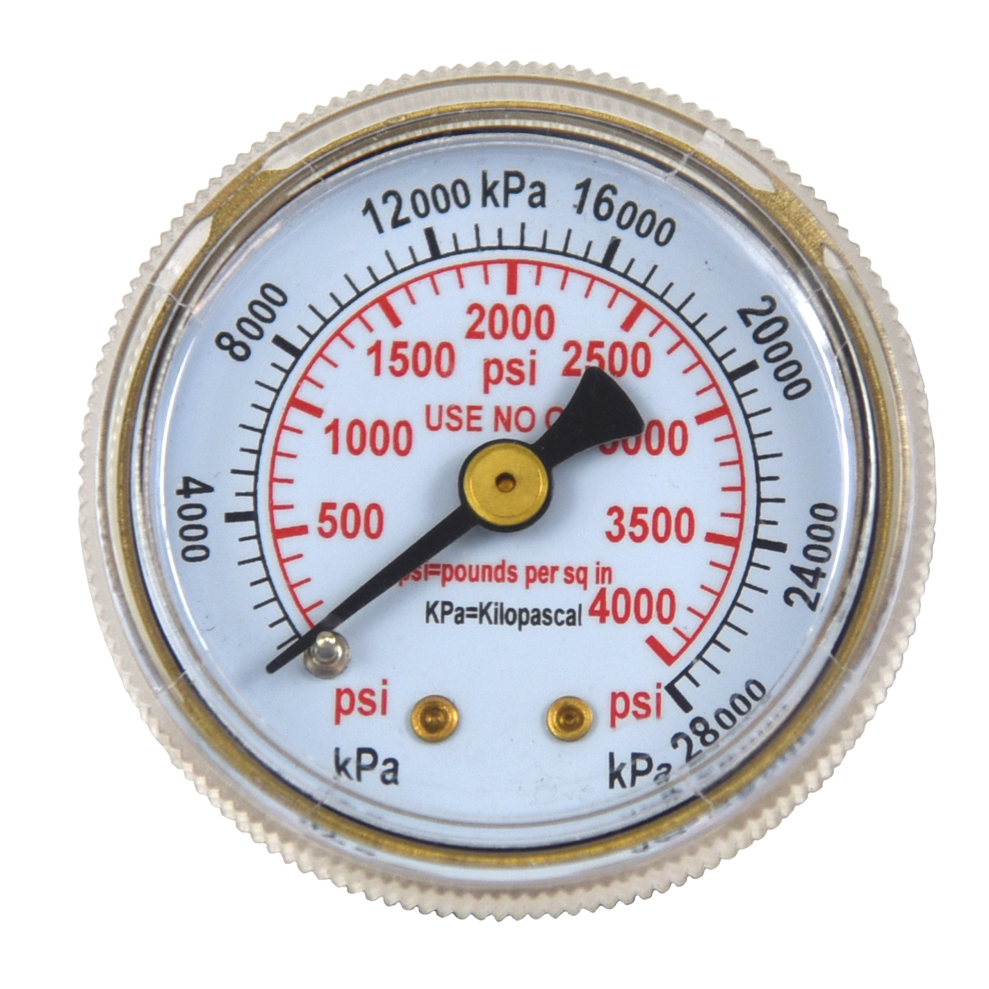 pressure gauge, 1.5in X 4000 psi 0.125in 27 NPT